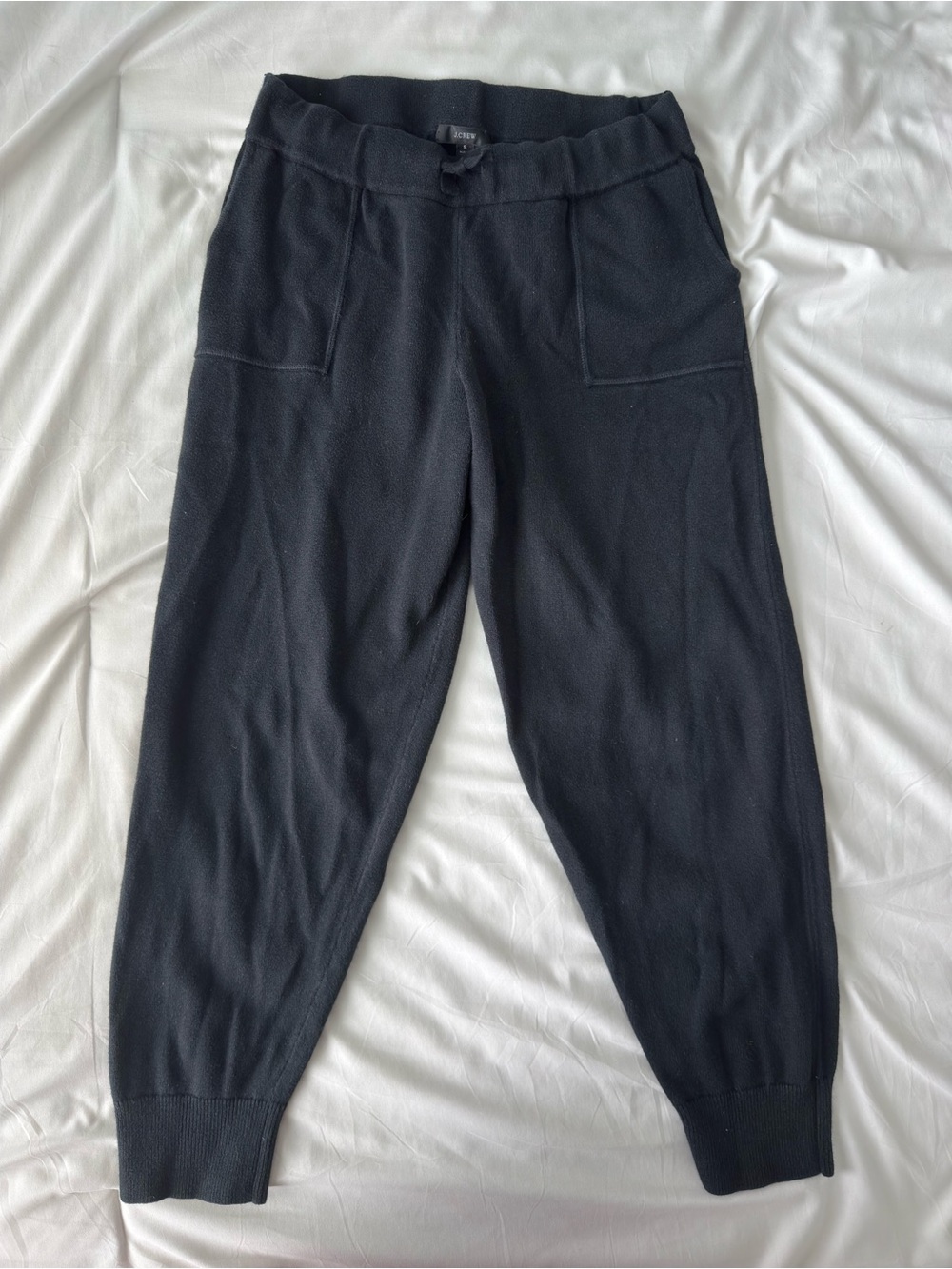 J Crew Cotton Cashmere Jogger Pants Black Small Pull On Cozy Fall Knit